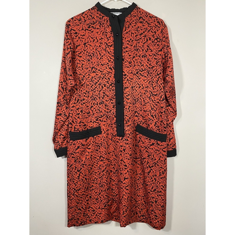 Vintage Tanner Red Black‎ Abstract Splatter Shift Dress Mandarin Collar Size 8